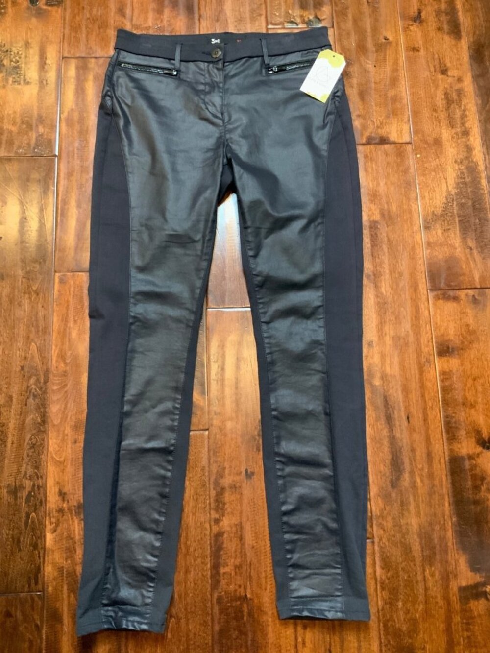 3x1 Black W2 Two Tone Coated Glitter Front Jeans, Size 28
